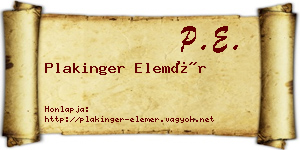 Plakinger Elemér névjegykártya